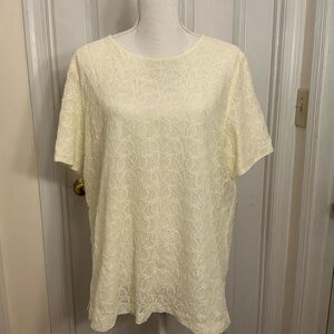 Lace Top 14 Ivory Cream Shimmer Short Sleeve Dressy Blouse Lined